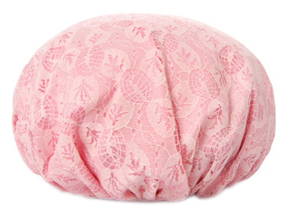 Poly Waterproof Multifunctional Lace Double layer Shower Cap, Pink C