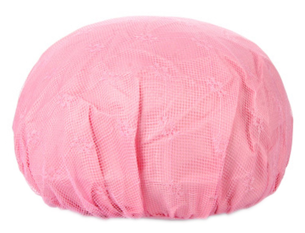 Poly Waterproof Multifunctional Lace Double layer Shower Cap, Pink D
