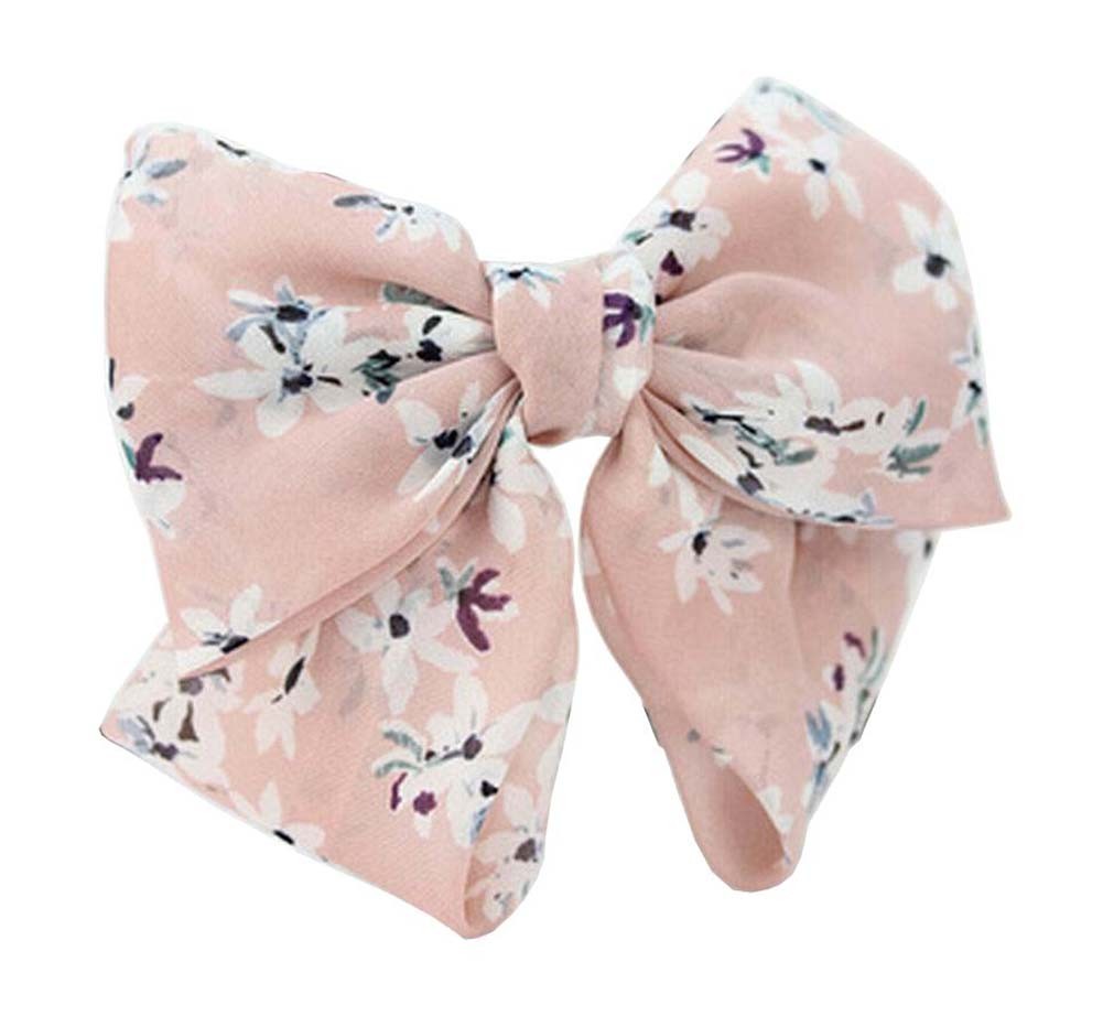 [Pink] Elegant Chiffon Bow Hair Barrette Hair Clip for Ponytail
