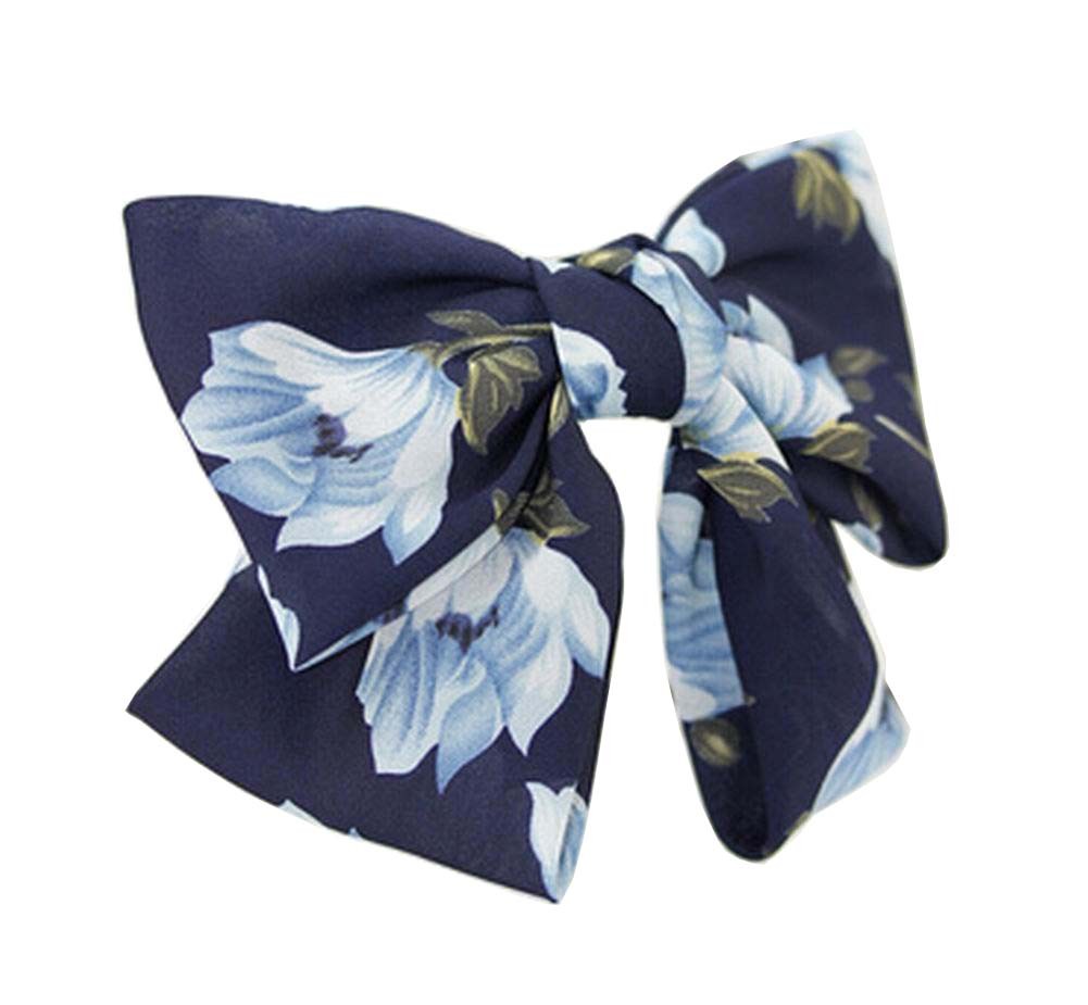 [Daffodils Navy] Elegant Chiffon Bow Hair Barrette Hair Clip