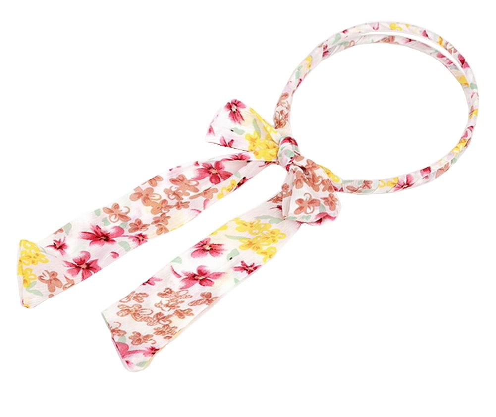 Flowers Headband Stylish Double-deck Headbands with Ribbons Headwrap White
