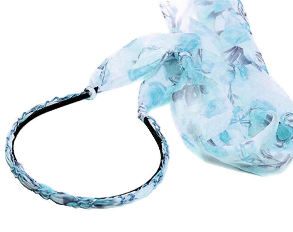Stylish Headband Chiffon Headbands with Ribbons Headwrap Blue