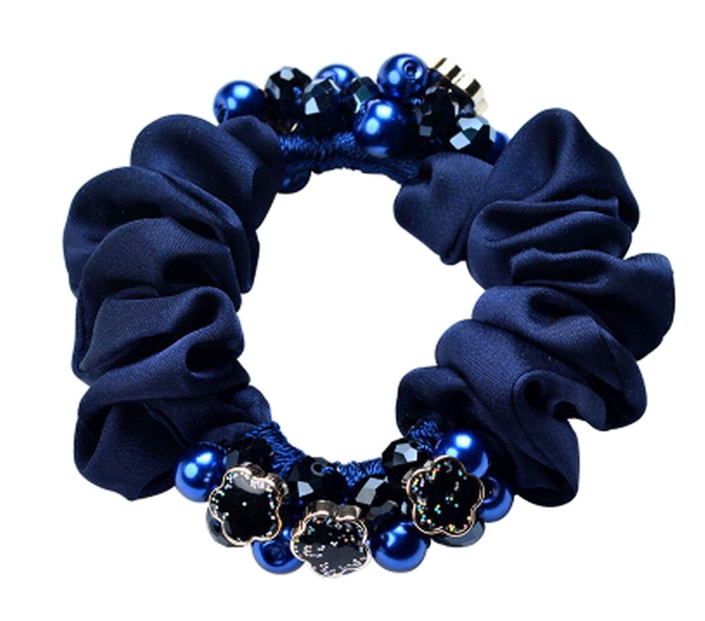 Retro Style Crystal Scrunchie Elastics Ponytail Holder Hair Rope/Ties Dark Blue