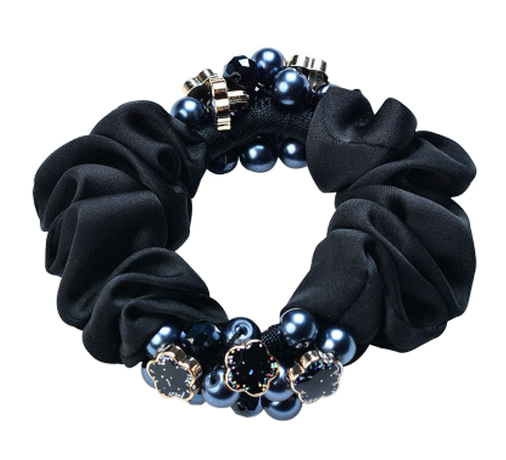 Elegant Crystal Scrunchie Elastics Ponytail Holder Hair Rope/Ties Black