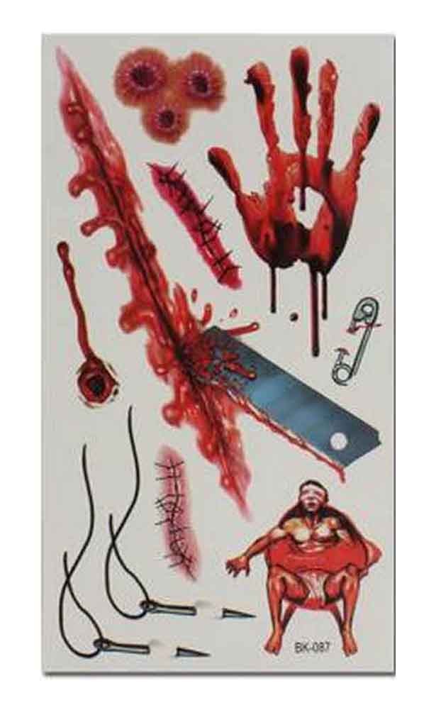 Set of 8 Halloween Scared Tattoo Stickers, Disposable and Waterproof [P]