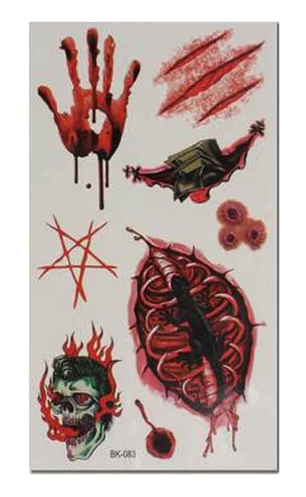 Set of 8 Halloween Scared Tattoo Stickers, Disposable and Waterproof [S]