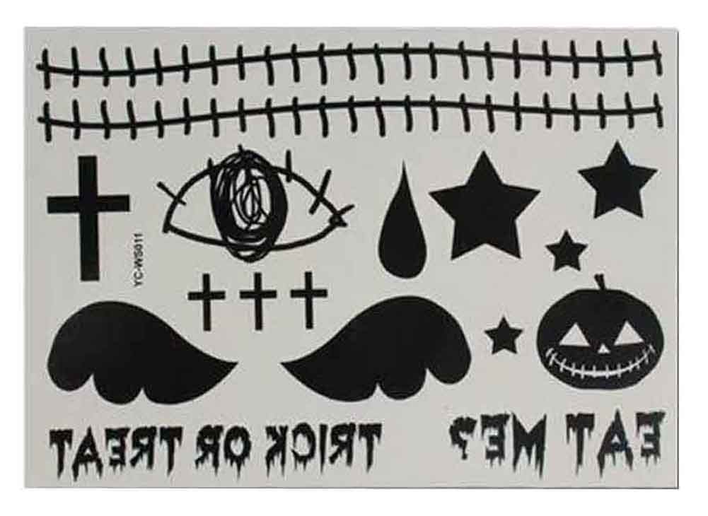Set of 8 Halloween Scared Tattoo Stickers, Disposable and Waterproof [V]