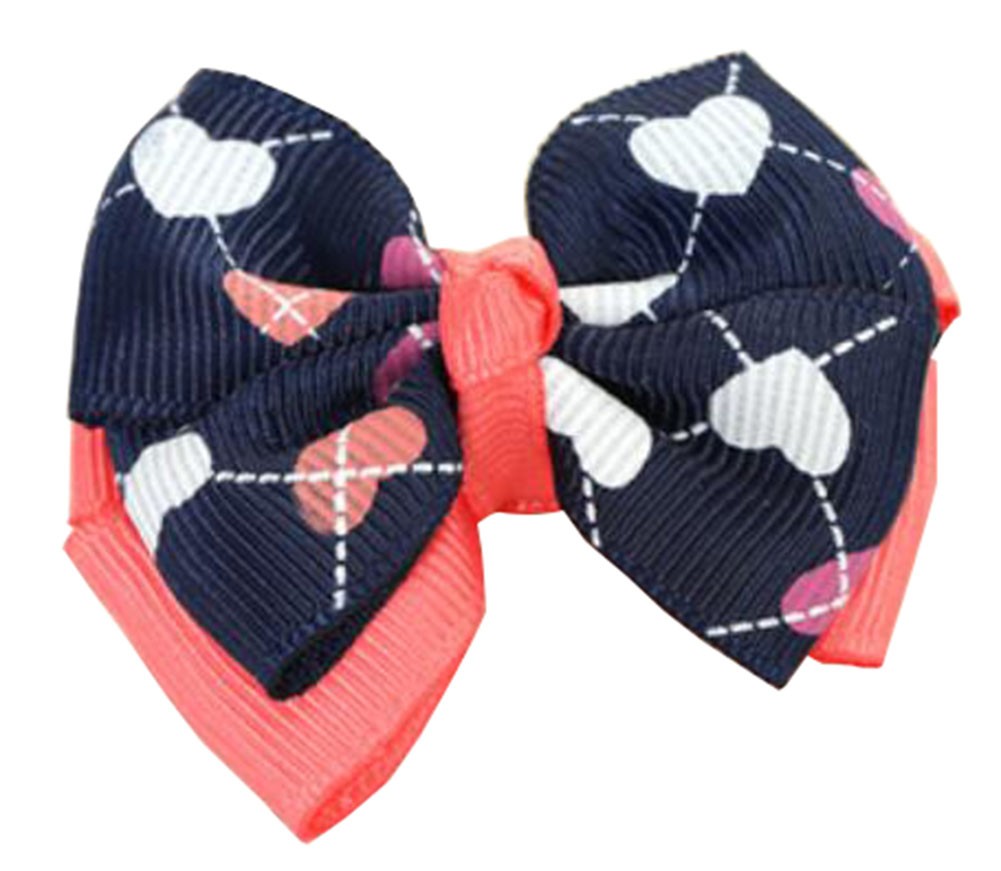 [Hearts] 7PC Bowknot Hair Barrettes for Little Girls
