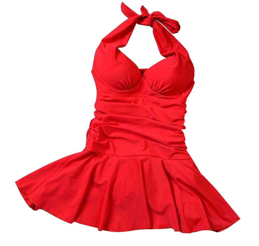 One Piece Ladies Fashion Slim Swimsuit Flexible Red Dress