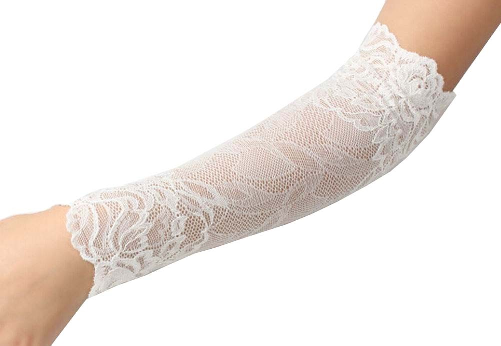 1 Pair Lace Wrist Protectors Elbow Guards Women Arm Sleeves White