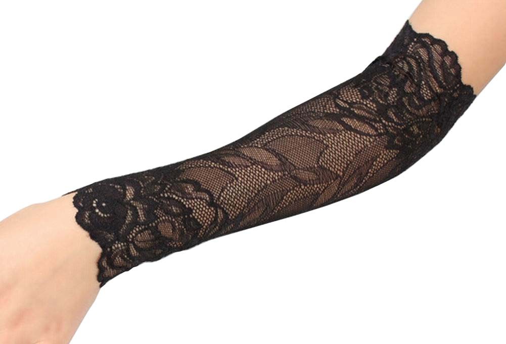 1 Pair Stylish Lace Bracers Elbow Guards Women Arm Sleeves Black