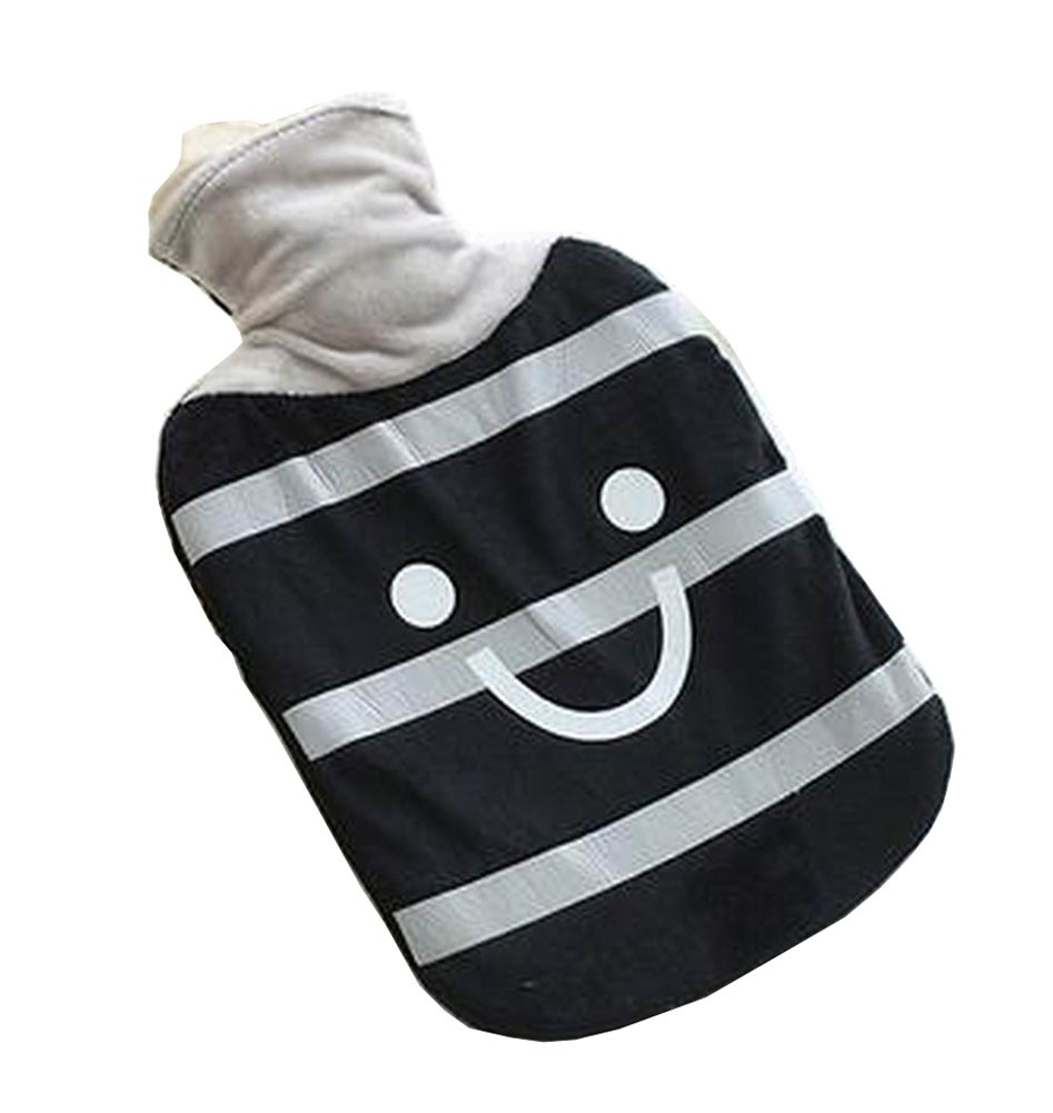 Portable Hot Water Bottle Water Heating Bag Winter Hand Warmer Smile Black