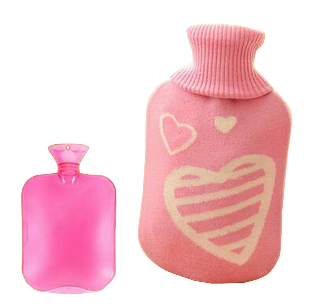 Useful Hot Water Bottle with Cover Winter Hand Warmer Heart Pink