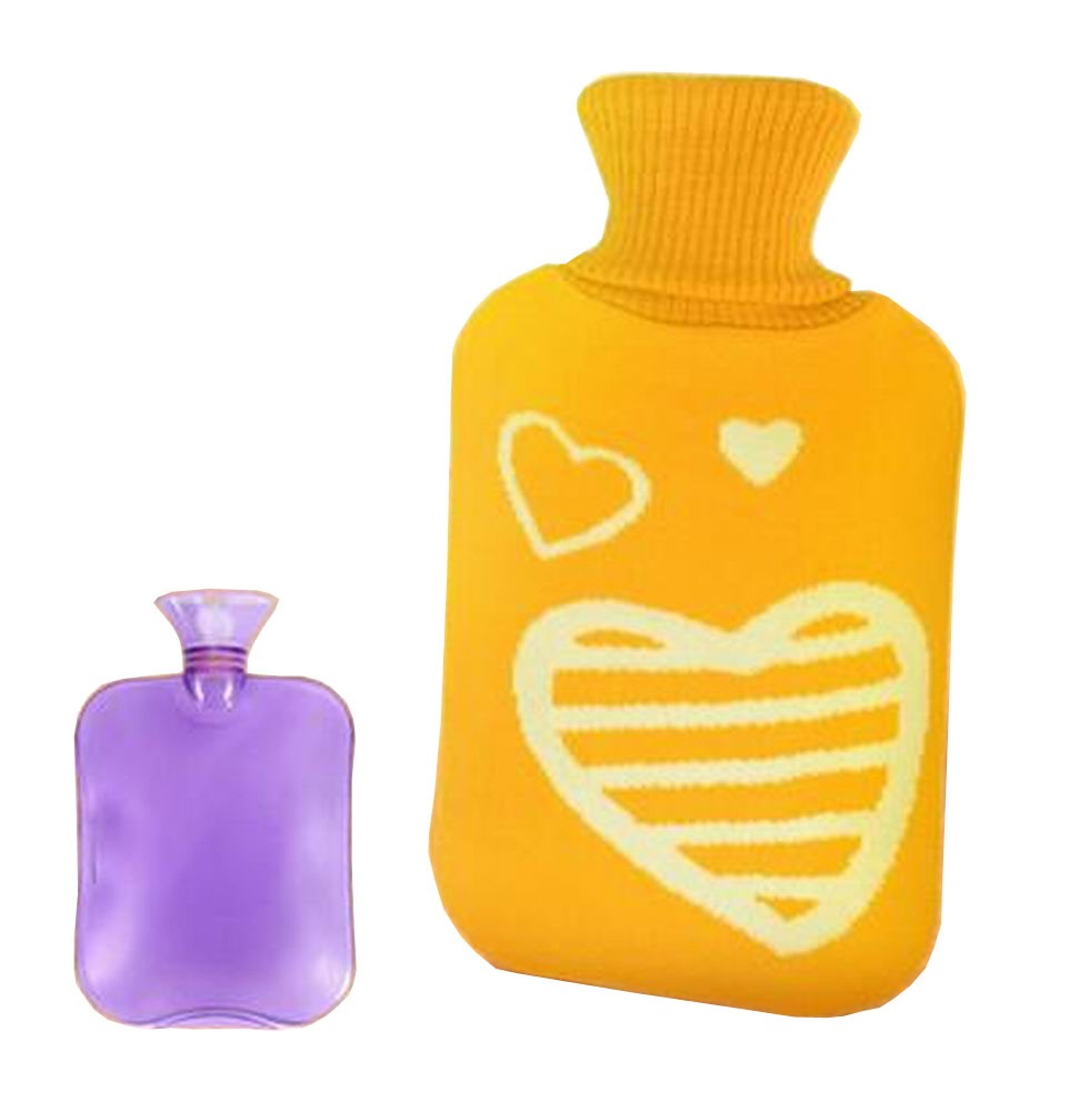 [Heart Yellow] Useful Hot Water Bottle with Cover Winter Hand Warmer