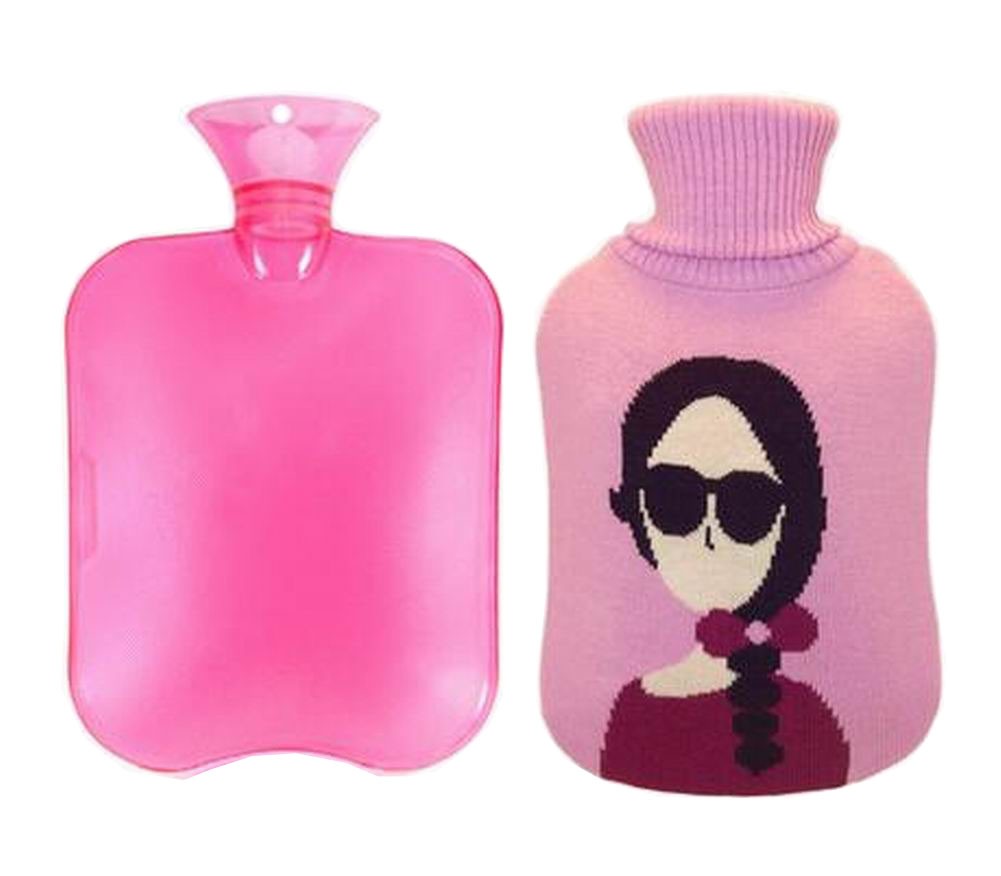 Useful Hot Water Bottle with Cover Water Heating Bag Pink