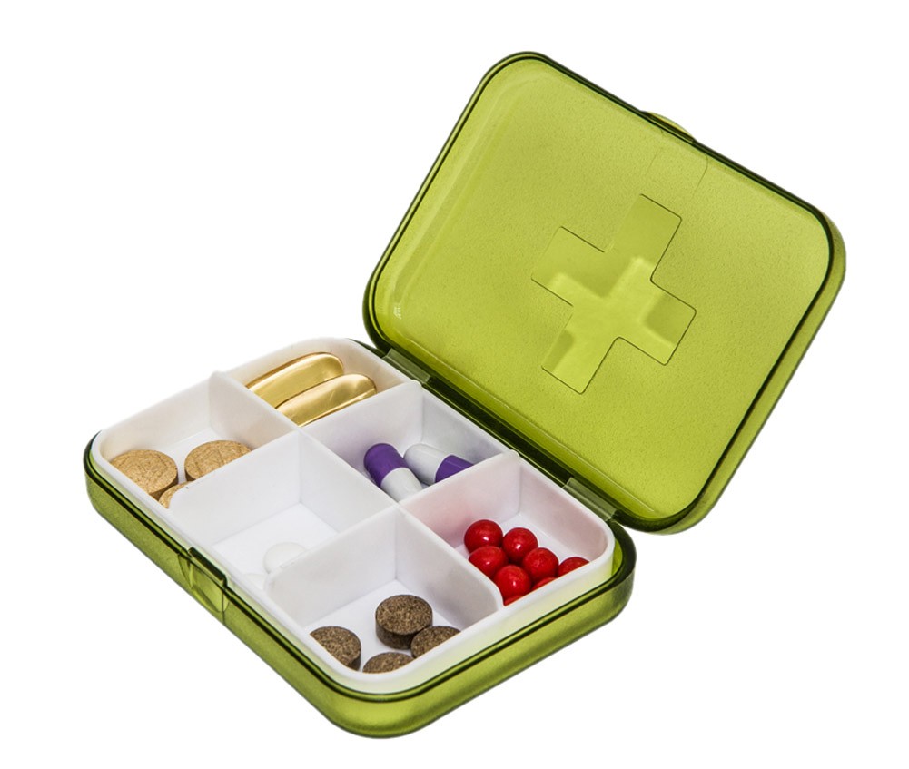 Mini Portable Sealed 6 Slots Plastic Travel Pills/Vitamins Box Organizer Green