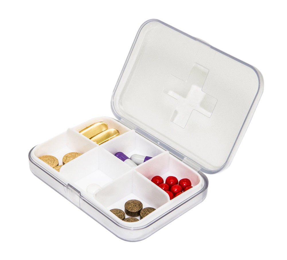 Clear Mini Portable Sealed 6 Slots Plastic Travel Pills/Vitamins Box Organizer