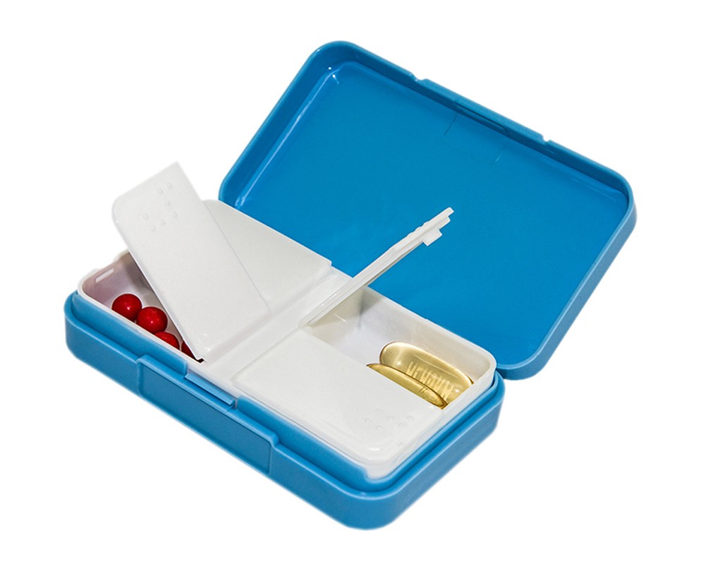 4 Slots Plastic Pills/Vitamins Box Blue Multi-Purpose Travel Portable Organizer