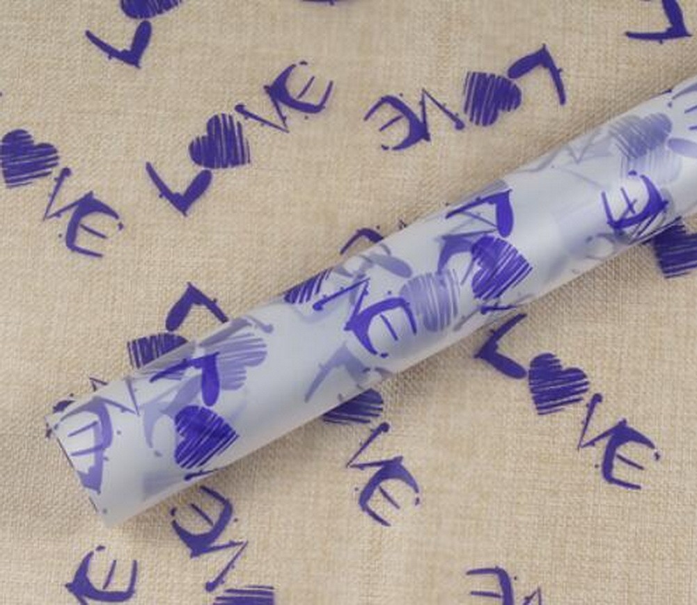 [Love, Purple] 20 Sheets Packaging Translucent Frosted Plastic Wrap Paper