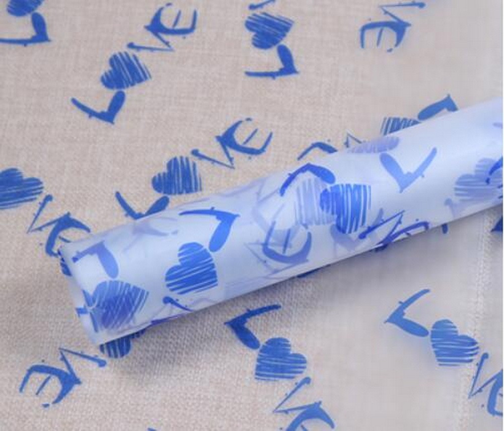 20 Sheets Packaging Translucent Frosted Plastic Wrap Paper [Love, Blue]