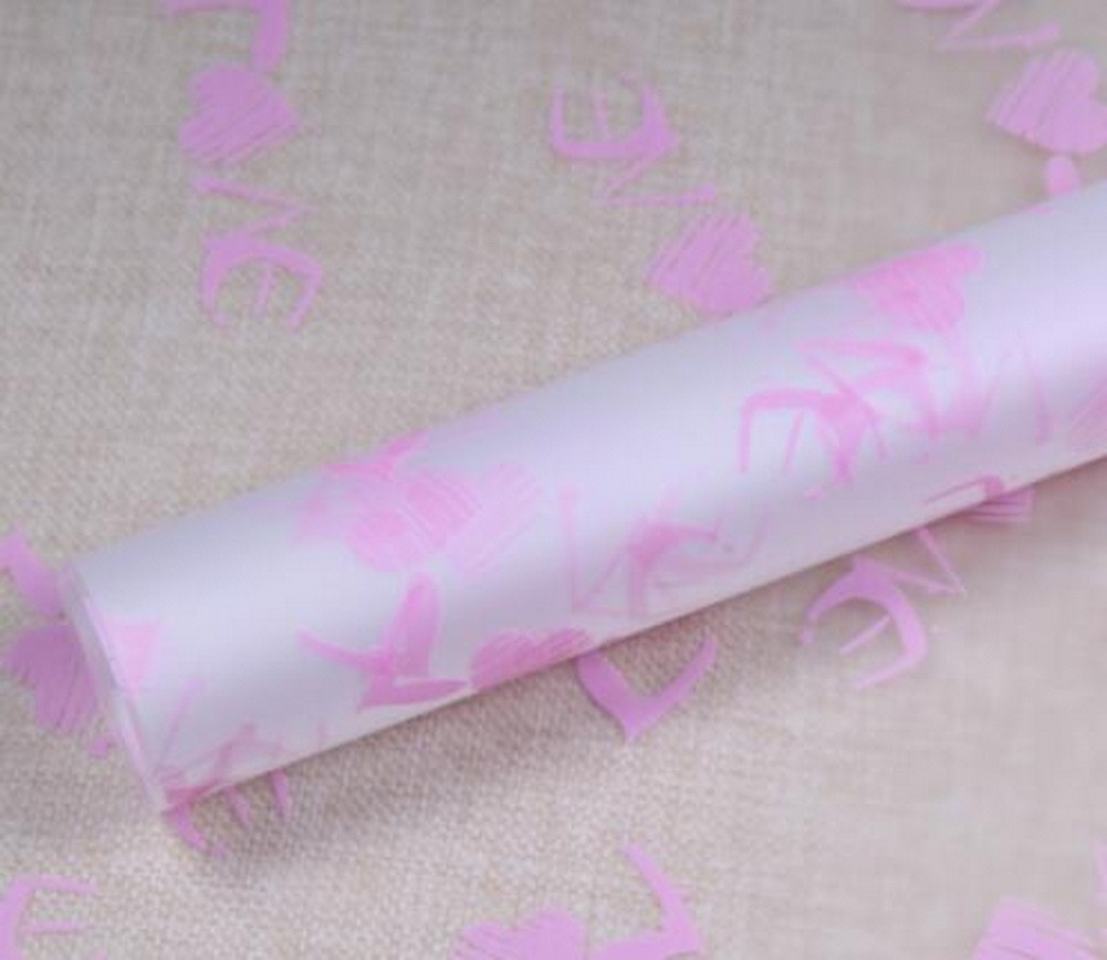 20 Sheets Pink Packaging Translucent Frosted Plastic Wrap Paper [Love]