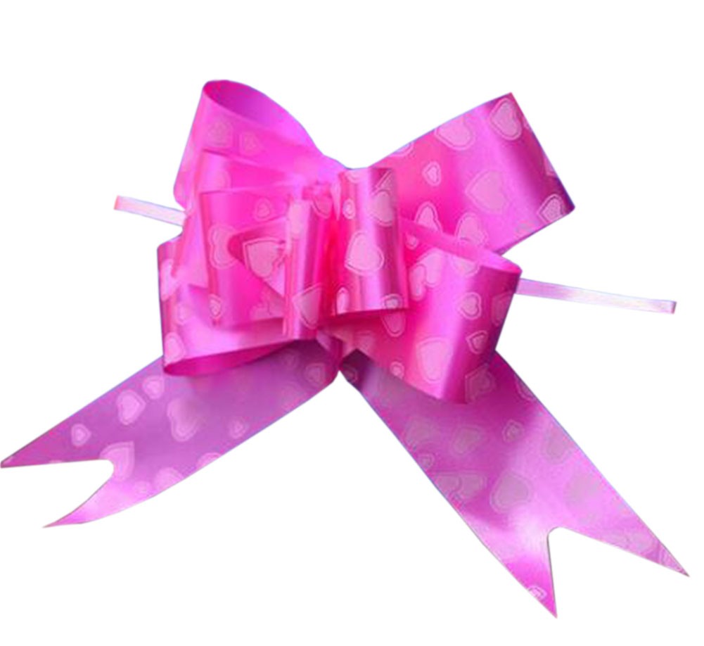 Gift Wrap Party Decoration Pull String Bows/Ribbons, 60PCS [Heart, Rose-carmine]