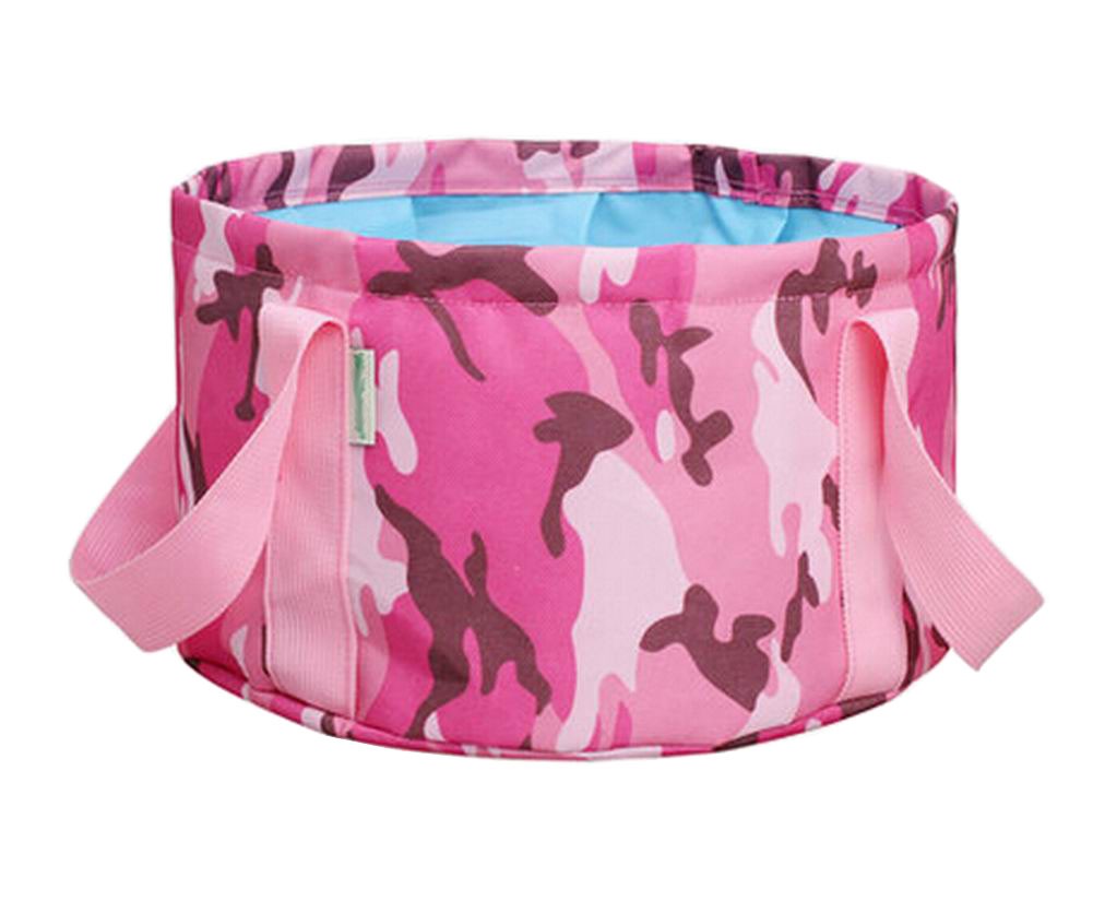 [Camo Pink] Collapsible Bucket Foldable Washbasin Water Kit for Travel