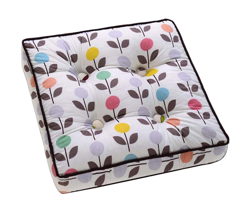 [Purple Flower] Square Seat Cushion Floor Pillow Thickened Chair Pad Tatami