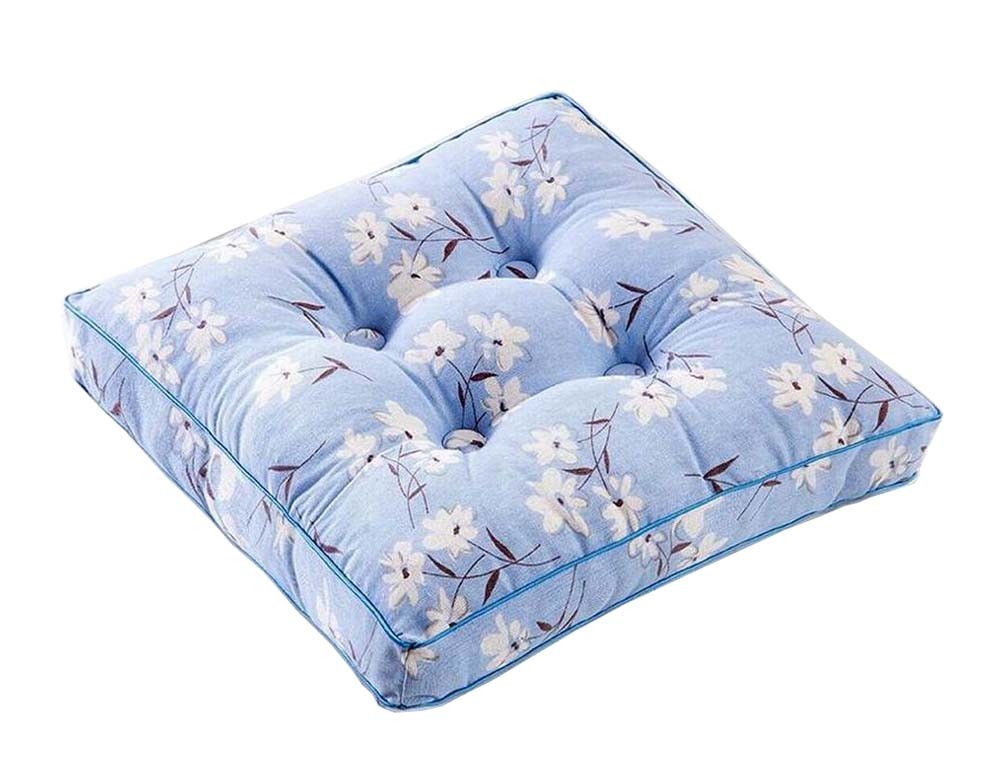 [Blue Flower] Square Seat Cushion Floor Pillow Thickened Chair Pad Tatami