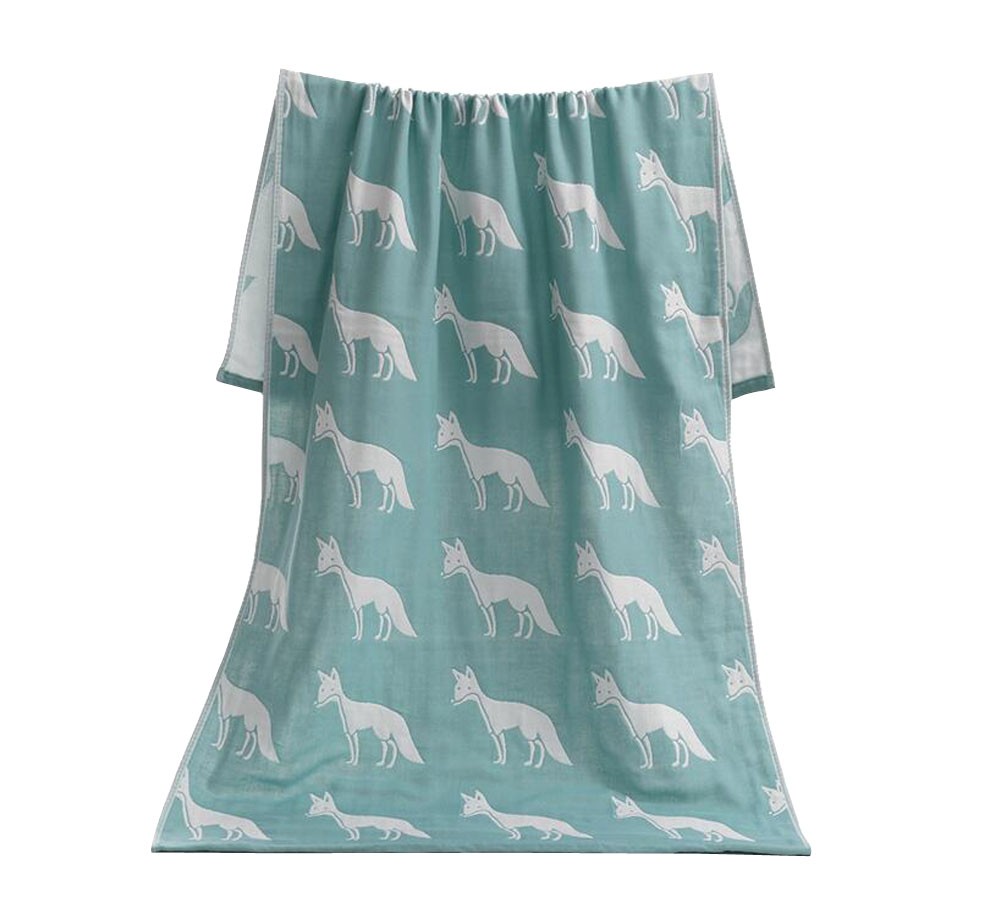 Cute Fox Pattern Children And Adults Cotton Beach Towel Bath Towel Blue
