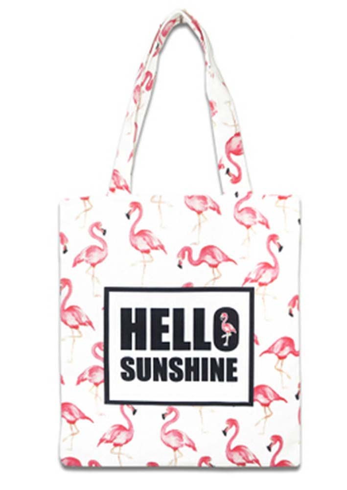Tote Handbags Canvas Women's Print Tote  Beach Shoulder Bag Red Flamingo