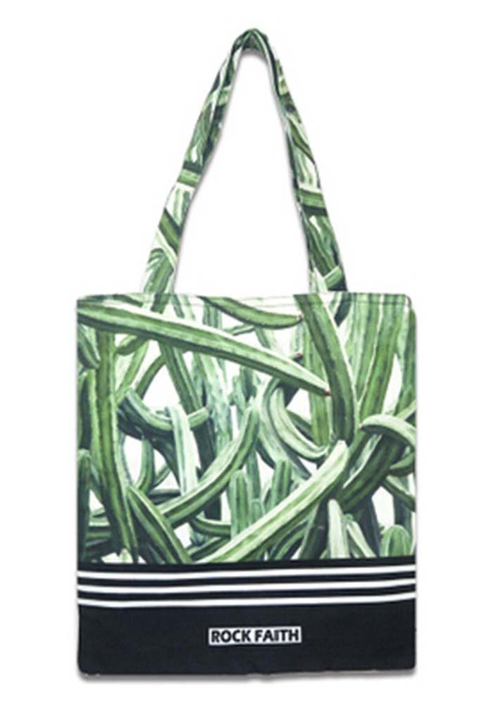Shopper Bag Canvas Bag Women's Print Tote  Beach Shoulder Bag Green Cactus