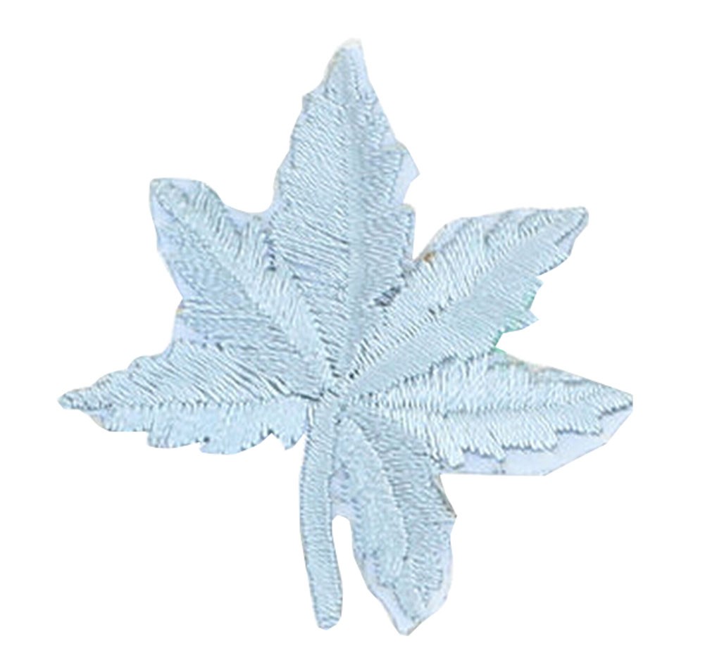 12PCS Embroidered Fabric Patches Sticker Iron Sew On Applique [Leaf Light Blue]