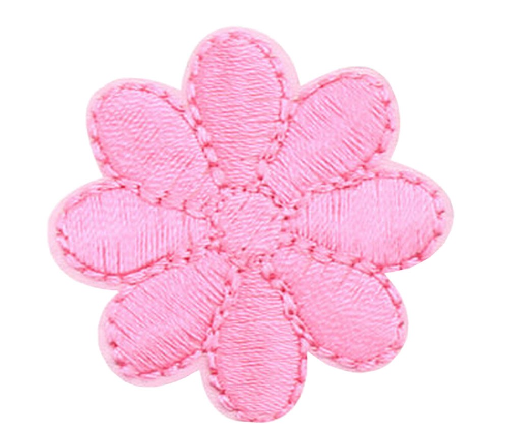 12PCS Embroidered Fabric Patches Sticker Iron Sew On Applique [Flower Pink]