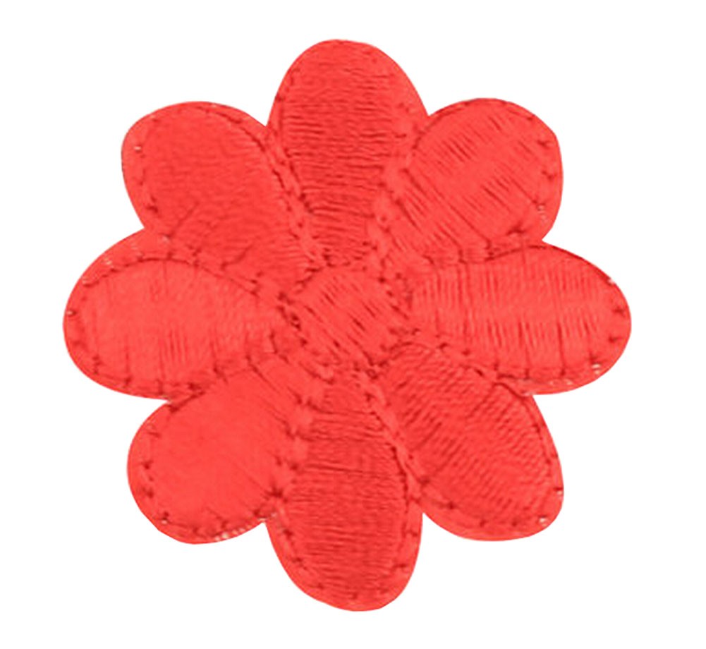 12PCS Embroidered Fabric Patches Sticker Iron Sew On Applique [Flower Red]