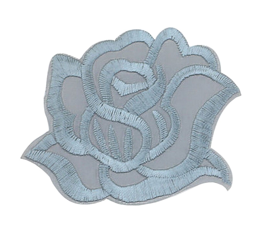 9PCS Embroidered Fabric Patches Sticker Iron Sew On Applique [Rose Grey]