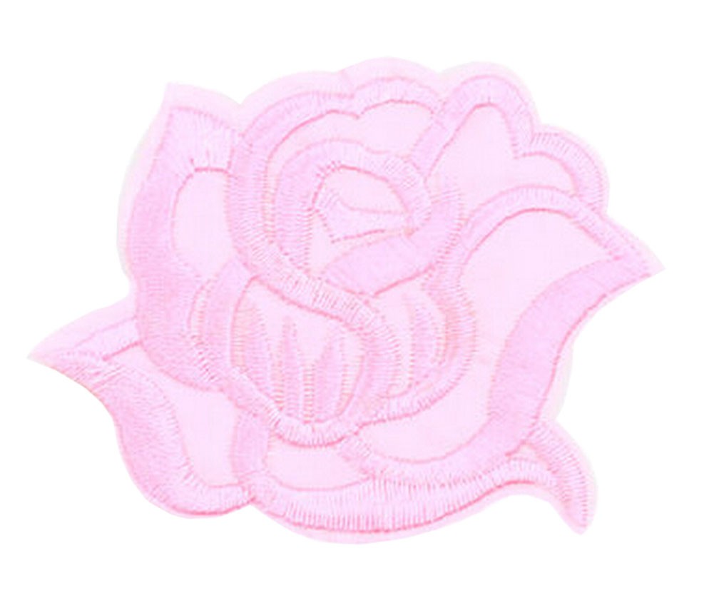 9PCS Embroidered Fabric Patches Sticker Iron Sew On Applique [Rose Pink]