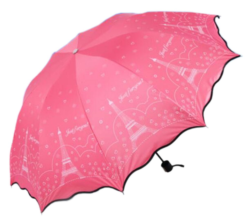 Foldable Anti-UV Parasol Folding Sun/Rain Umbrella [Eiffel Tower, Red]