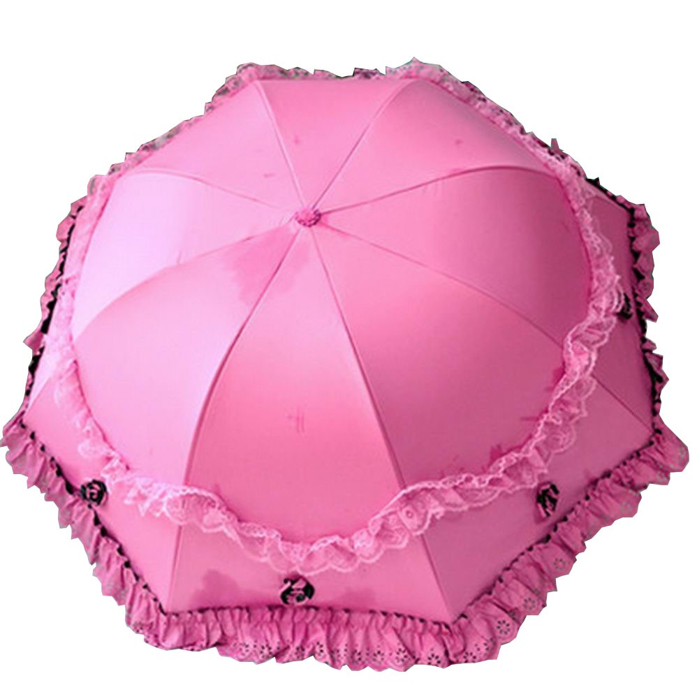 Fashion Lace Folding Arched Vinyl Anti-UV Princess Sun/Rain Umbrella Rose-red