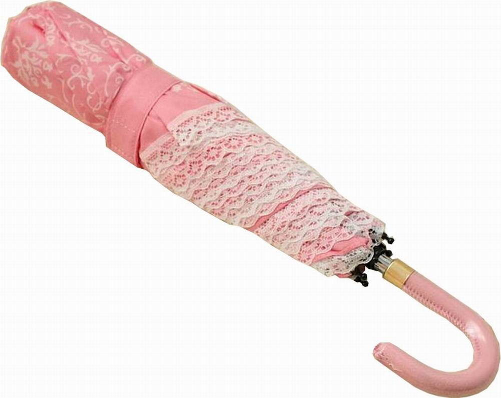 Fashion Elegant Lightweight Lace Folding Anti-UV Sun/Rain Umbrella Pink