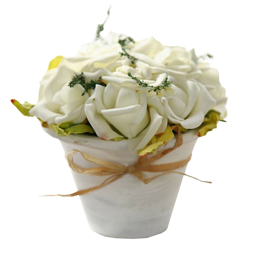 PU Rose Potted Plants Artificial Flowers Suit Living Room Decor White Type S