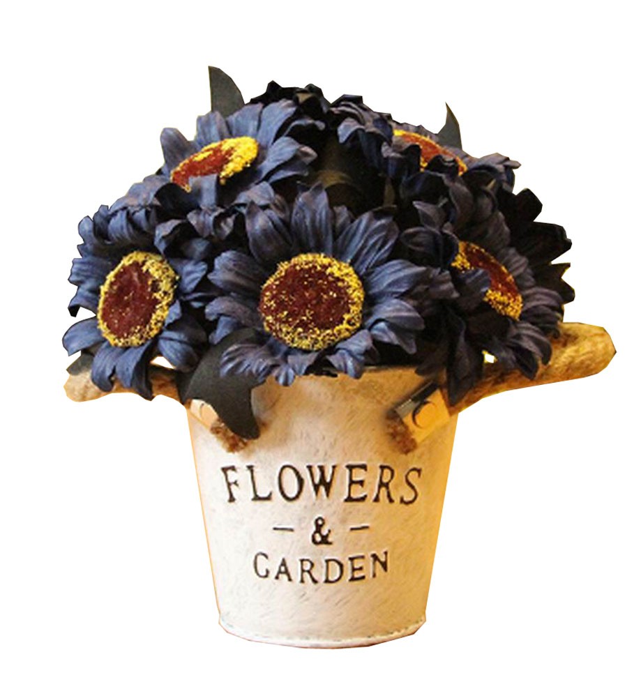 Pretty Artificial Flowers Silk Flowers Fake Flowers with Basket Sunflower Purple