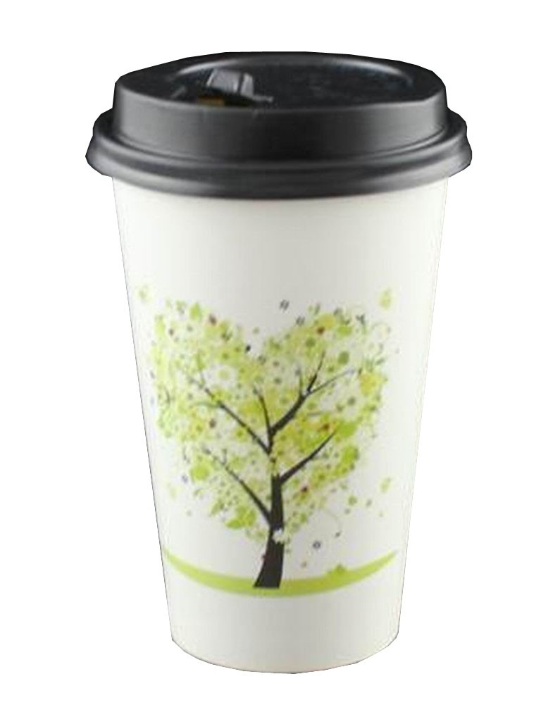 [Tree Green] Set of 50 Disposable Coffee Cups Paper Cups With Lids Hot Drink Cup