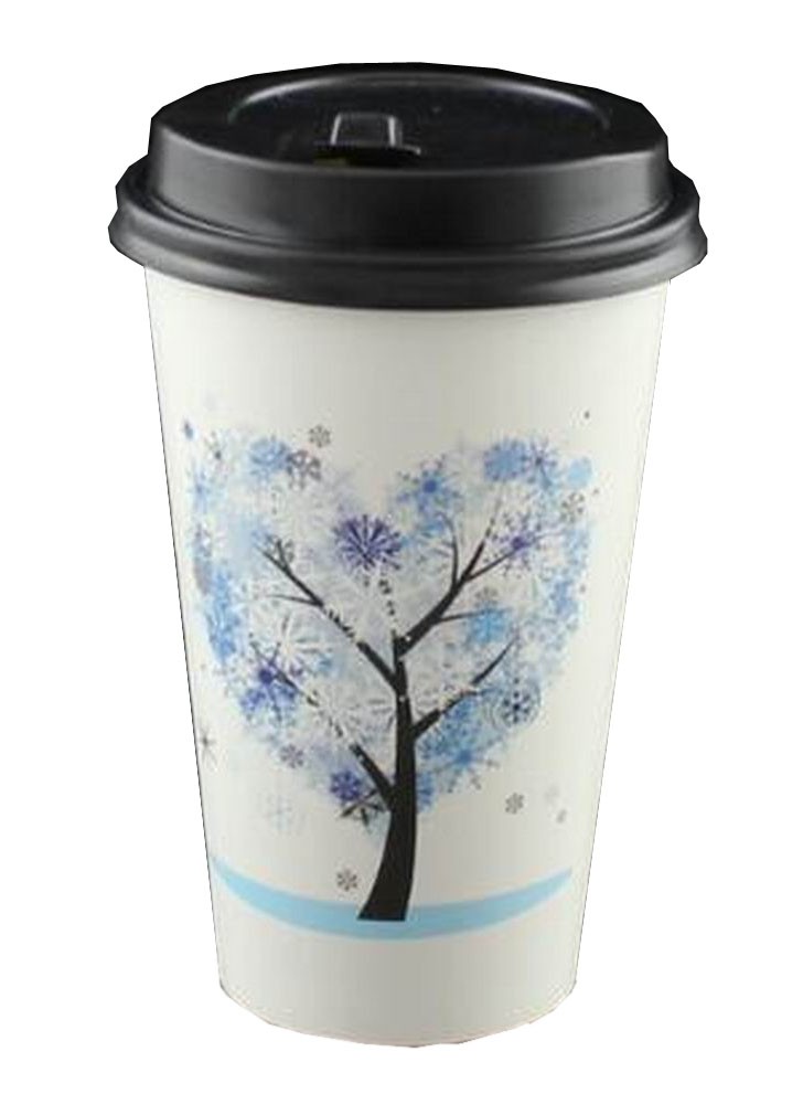 [Tree Blue] Set of 50 Disposable Coffee Cups Paper Cups With Lids Hot Drink Cup