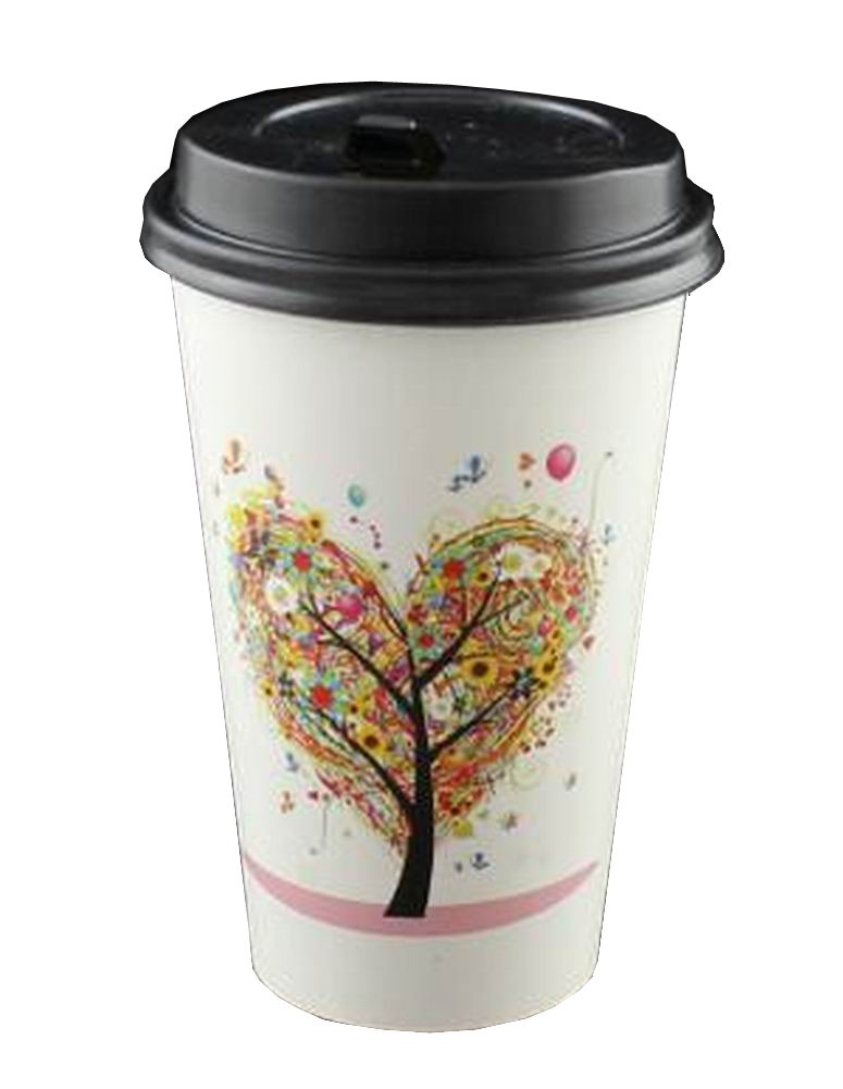 [Tree] Set of 50 Disposable Coffee Cups Paper Cups With Lids Hot Drink Cup