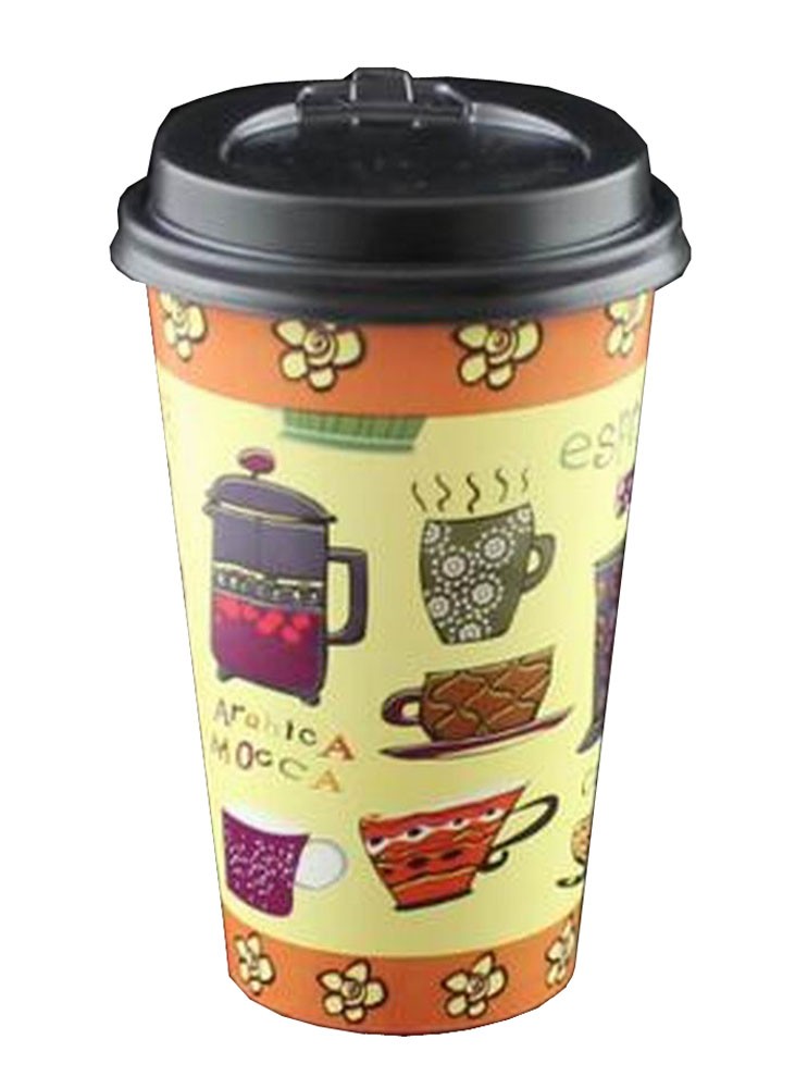 [Yellow] Set of 50 Disposable Coffee Cups Paper Cups With Lids Hot Drink Cup