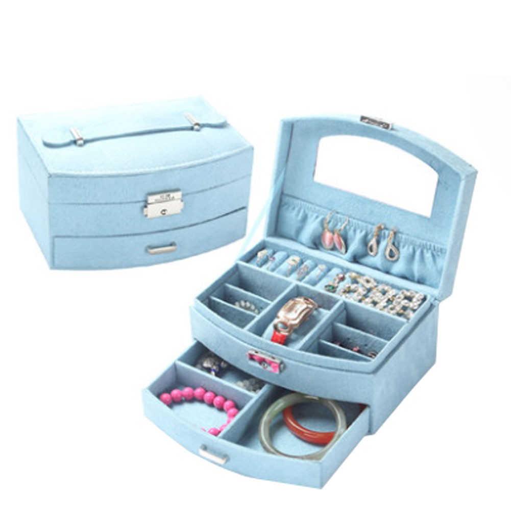 Sweet Elegant Jewelry Box Portable Ornaments Storage Case, Blue