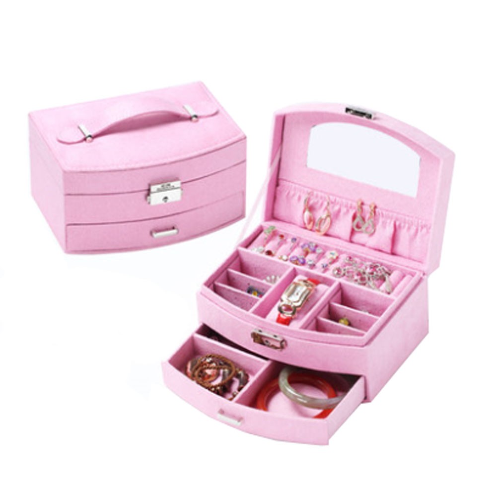 Sweet Elegant Jewelry Box Portable Ornaments Storage Case, Pink