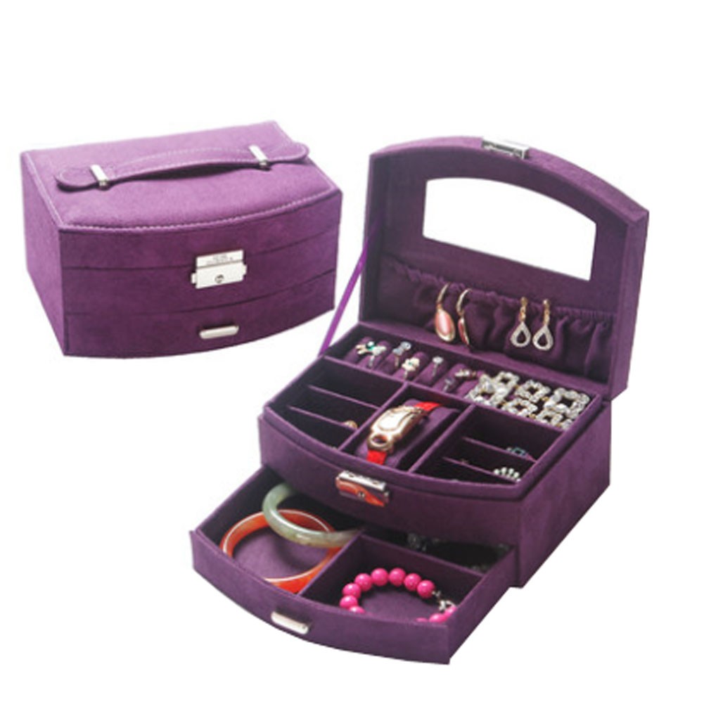 Sweet Elegant Jewelry Box Portable Ornaments Storage Case, Purple