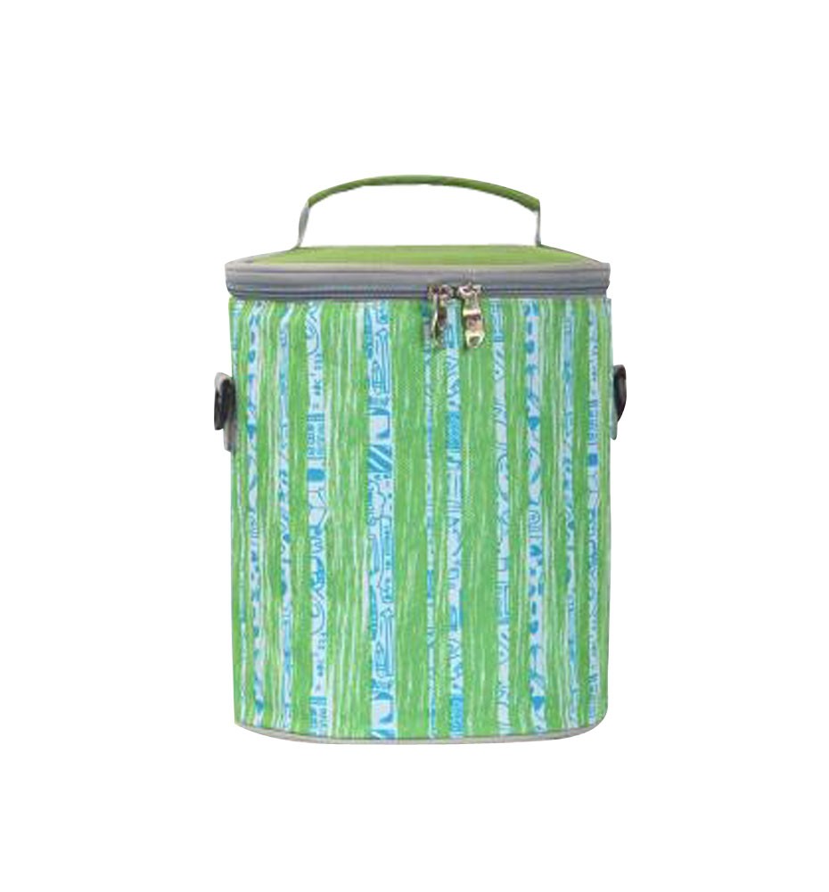 Round Waterproof Insulation Bags Green Striped Lunch Bags
